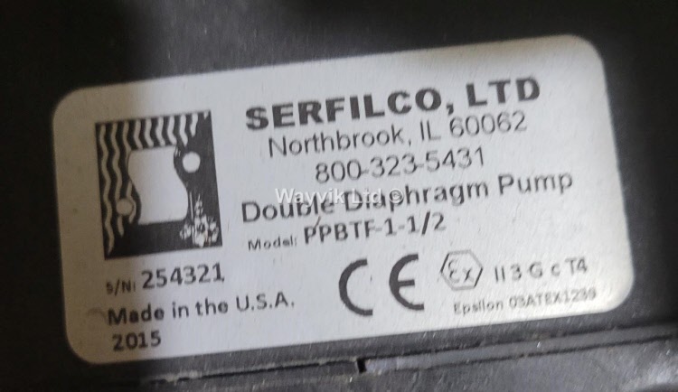 Serfilco PPBTF-1 ½  Polypropylene Double Diaphragm Pump